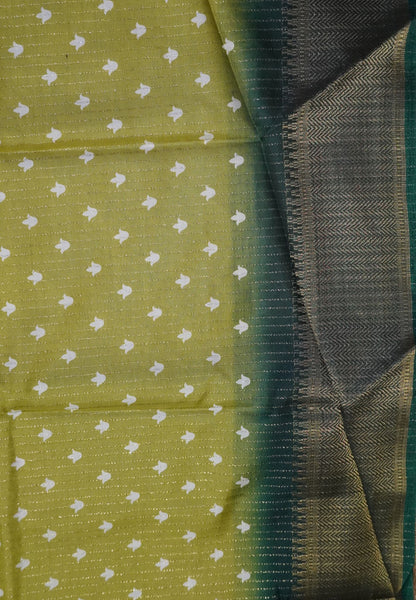 Semi Dola silk saree-Mehandi Green with zari lines