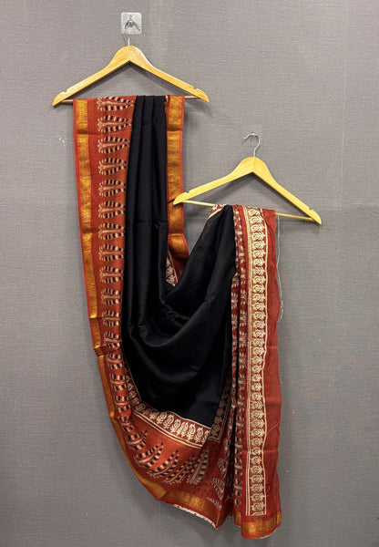 Pure Maheshwari Silk Cotton Saree-Dark Orange