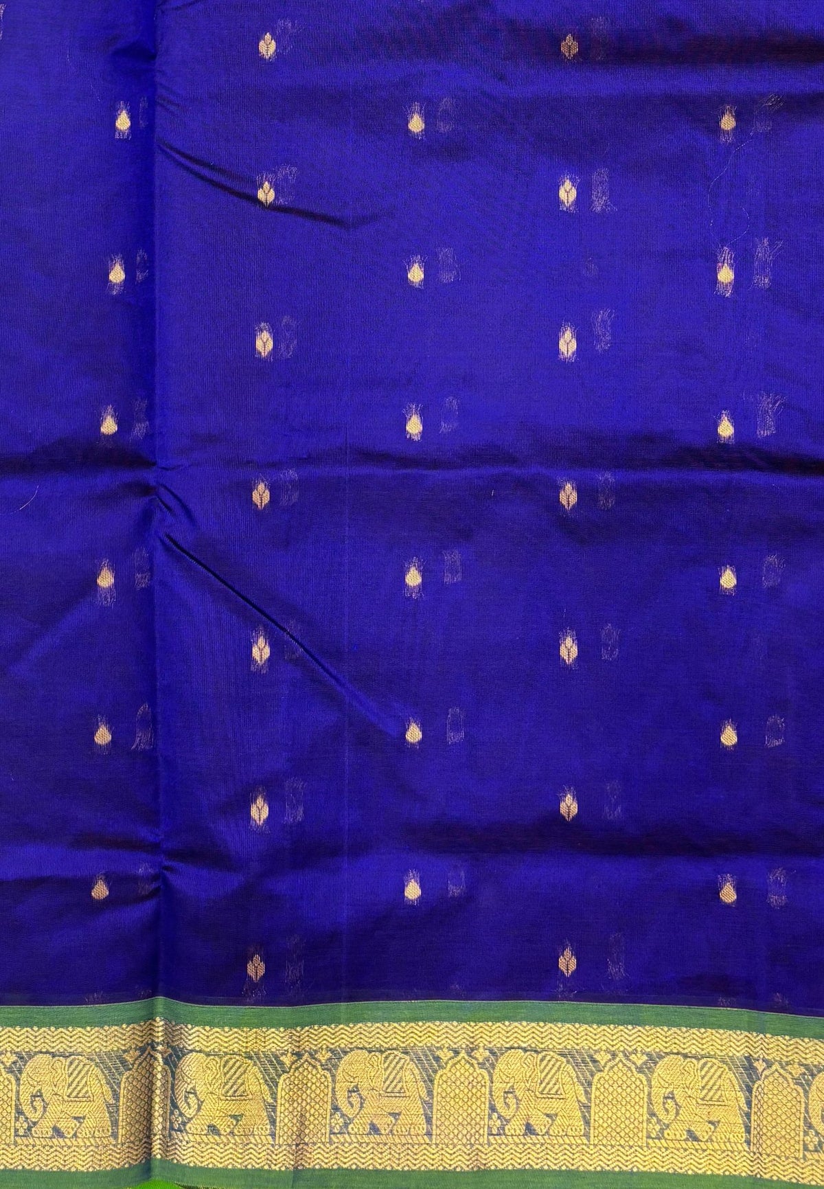 Silk Cotton Saree–MS Blue-Green in Mini Buttas with Contrast Border