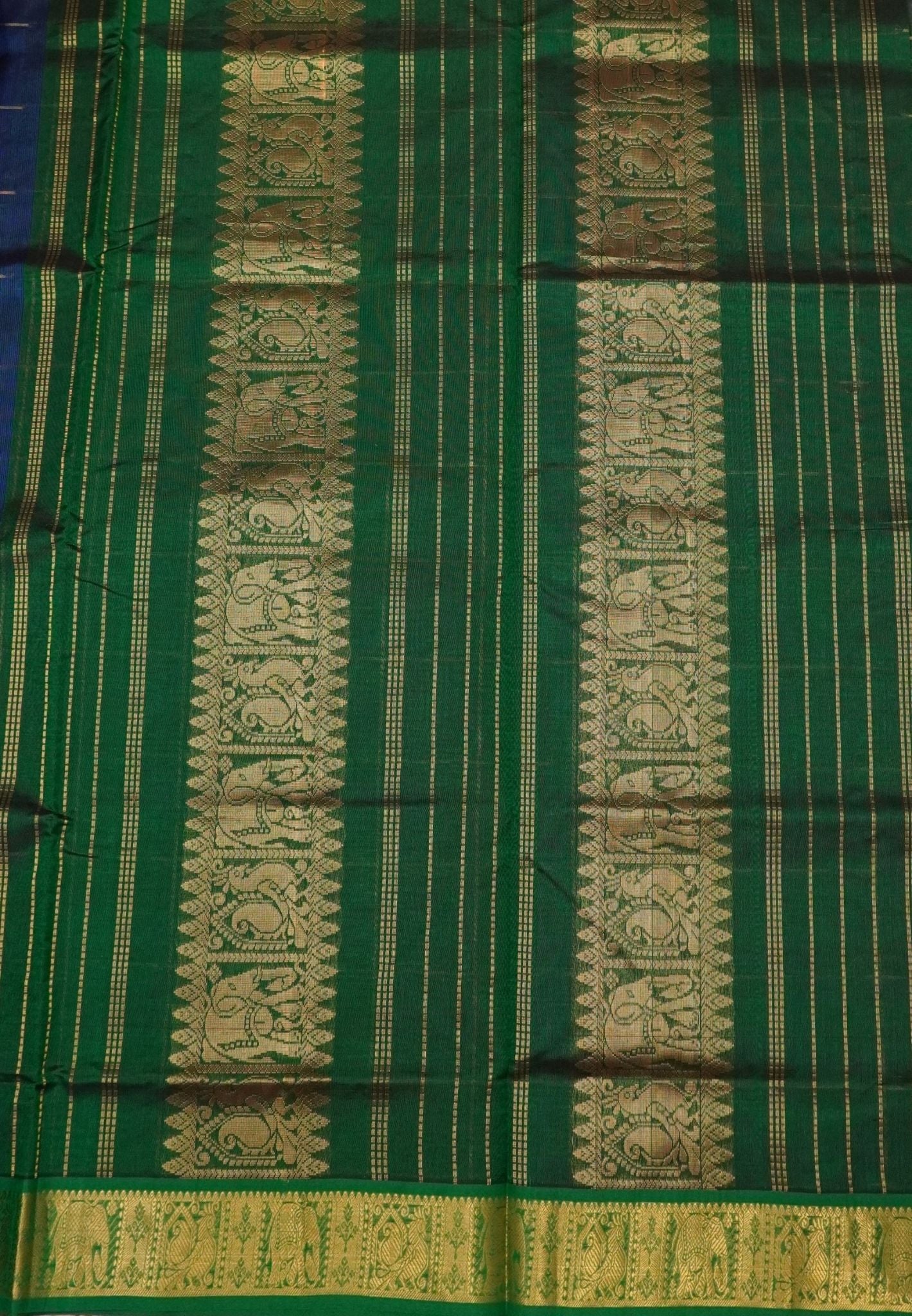 Pure Silk Cotton Saree – Blue with Buttas in Checked Pattern