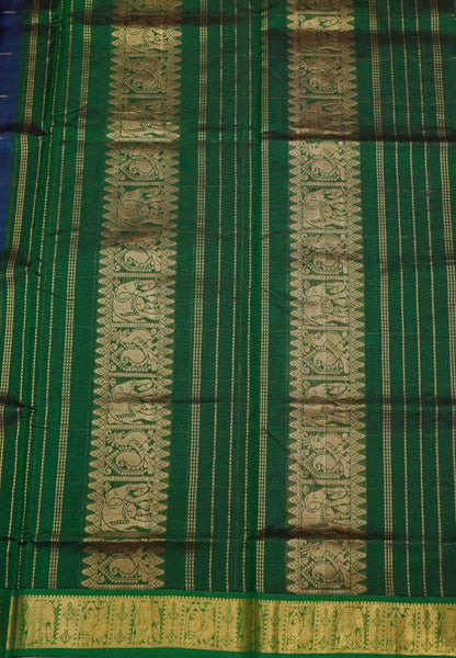 Pure Silk Cotton Saree – Blue with Buttas in Checked Pattern