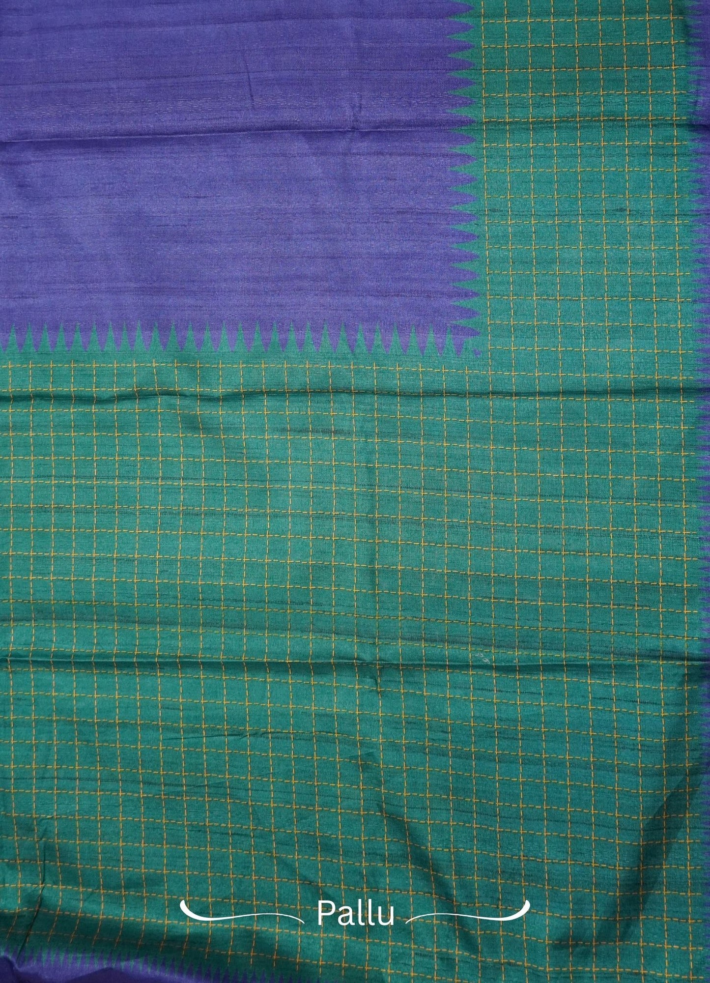 Semi Tussar Saree – Green & Blue Checks Design