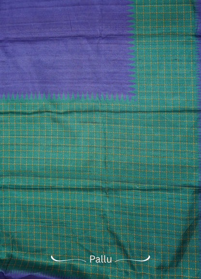 Semi Tussar Saree – Green & Blue Checks Design