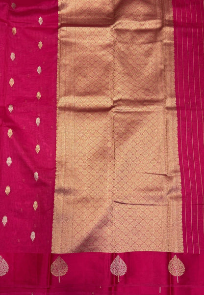 Art Silk Kota Saree-Rani Pink In Geometric Zari Brocade Border