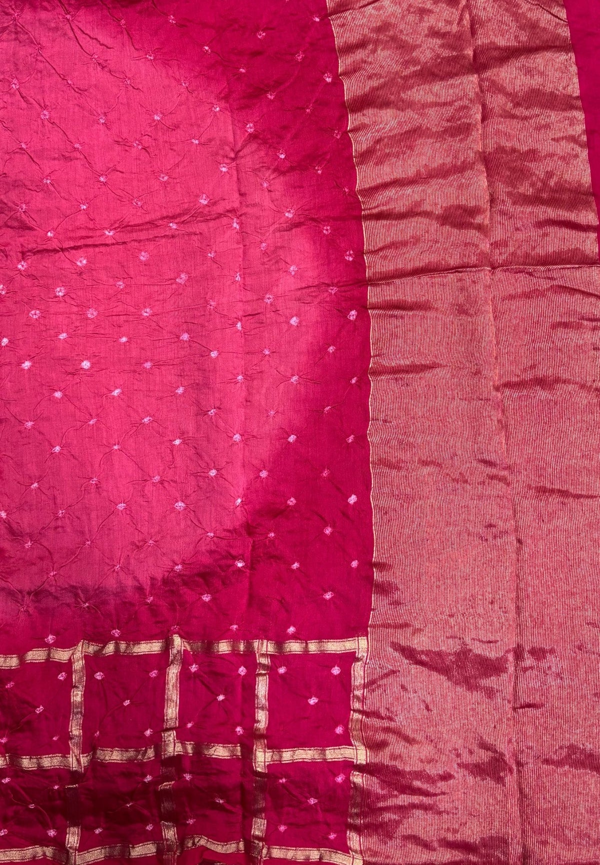 Banarasi Bandeji Saree-Rani Pink in Checked Zari Border