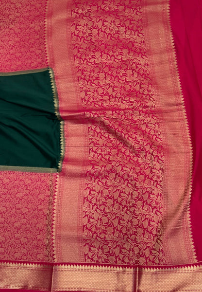 Art Mysore Silk Saree-Green-Rani Pink In Floral Zari With Contrast Border