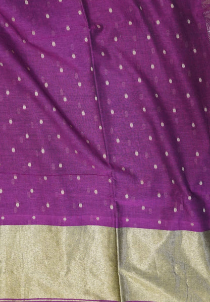 Handloom Cotton Saree-Magenta With Delicate Woven Buttas