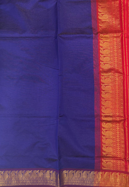Silk Cotton Saree-MS Blue with Contrast Border in Vairaoosi