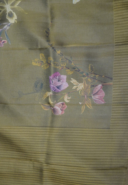 Semi Tissue Silk Saree-Mehndi Green