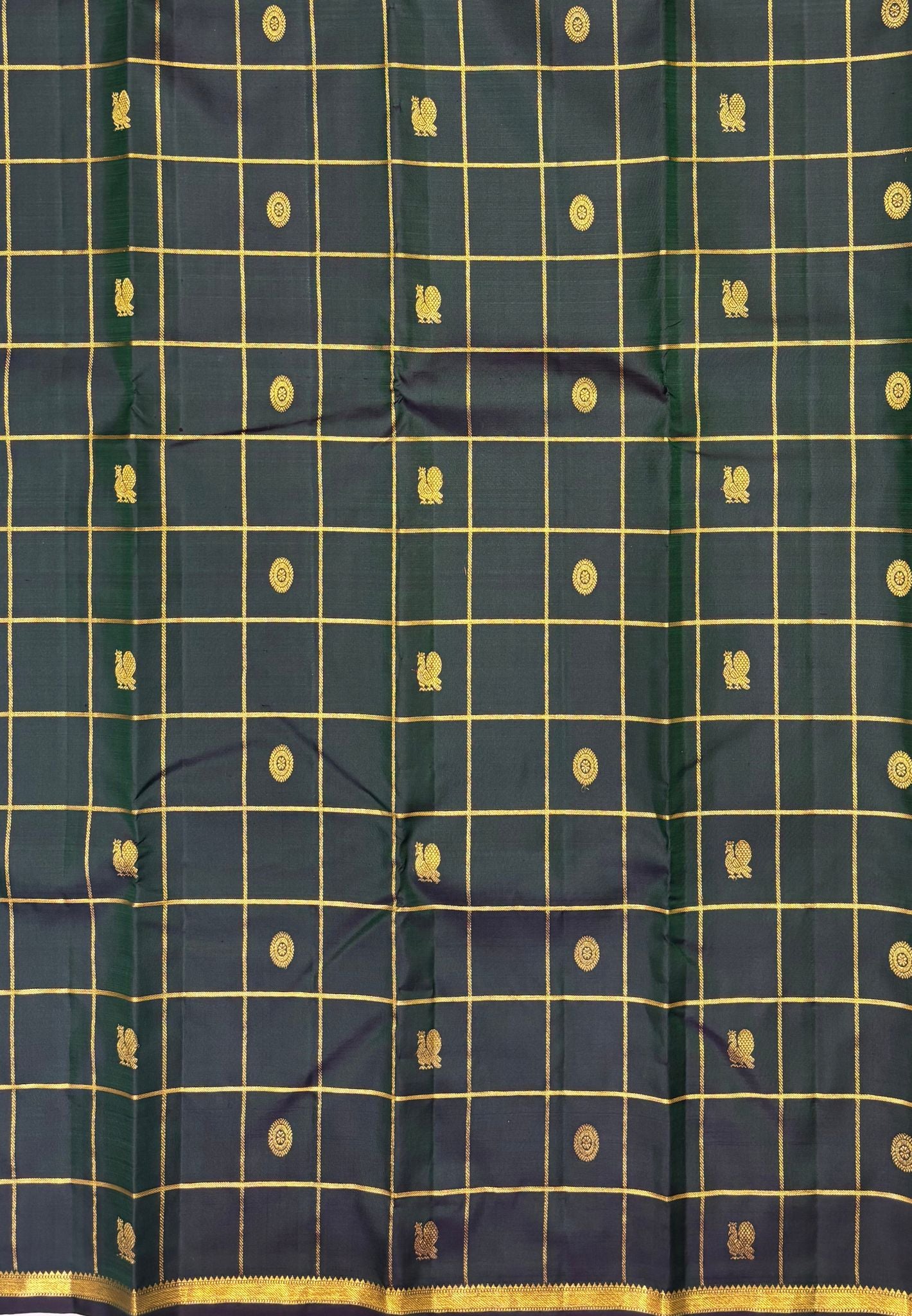 Pure Kanchipuram Silk Saree-Green In Annapakshi Zari Border