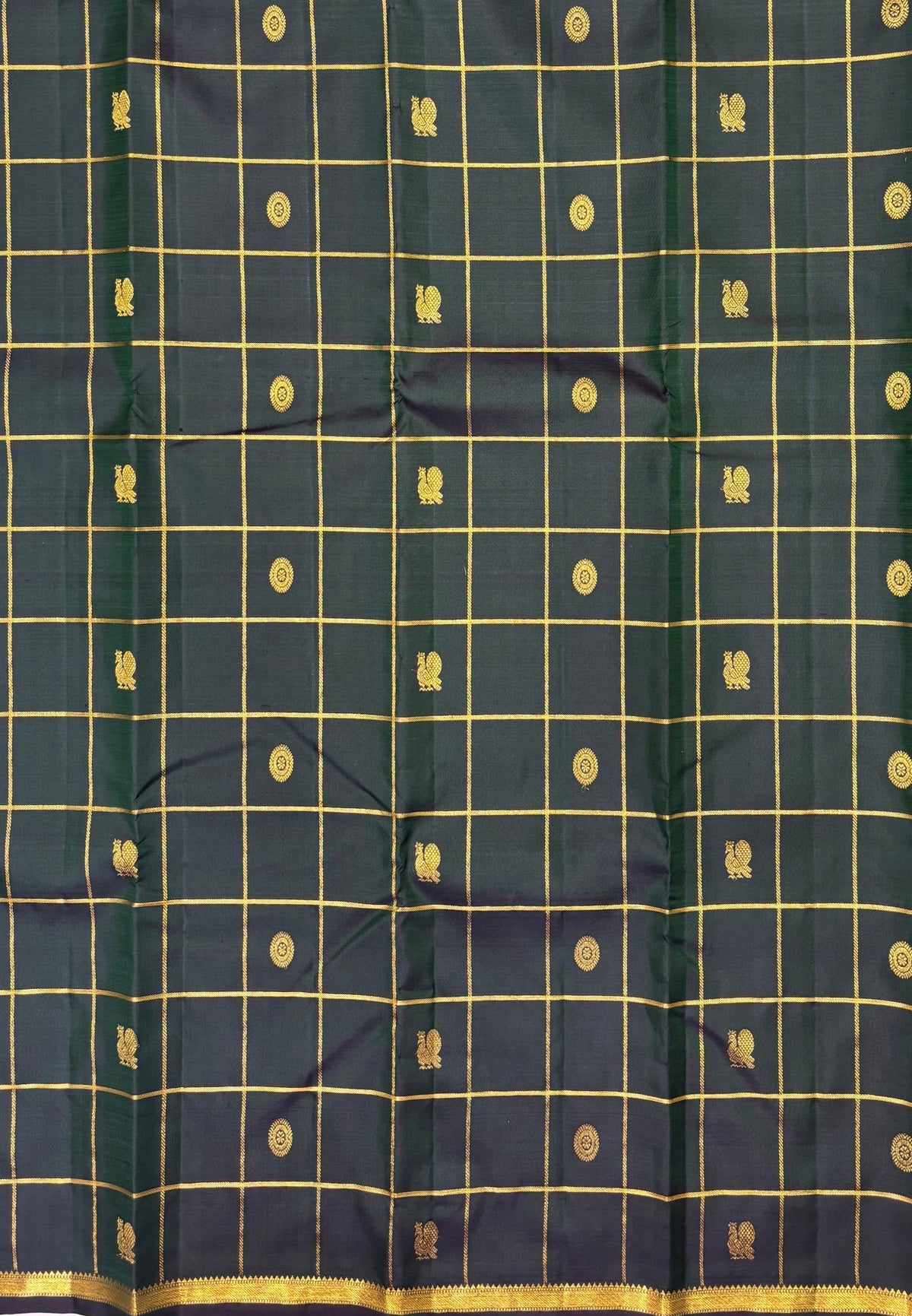 Pure Kanchipuram Silk Saree-Green In Annapakshi Zari Border