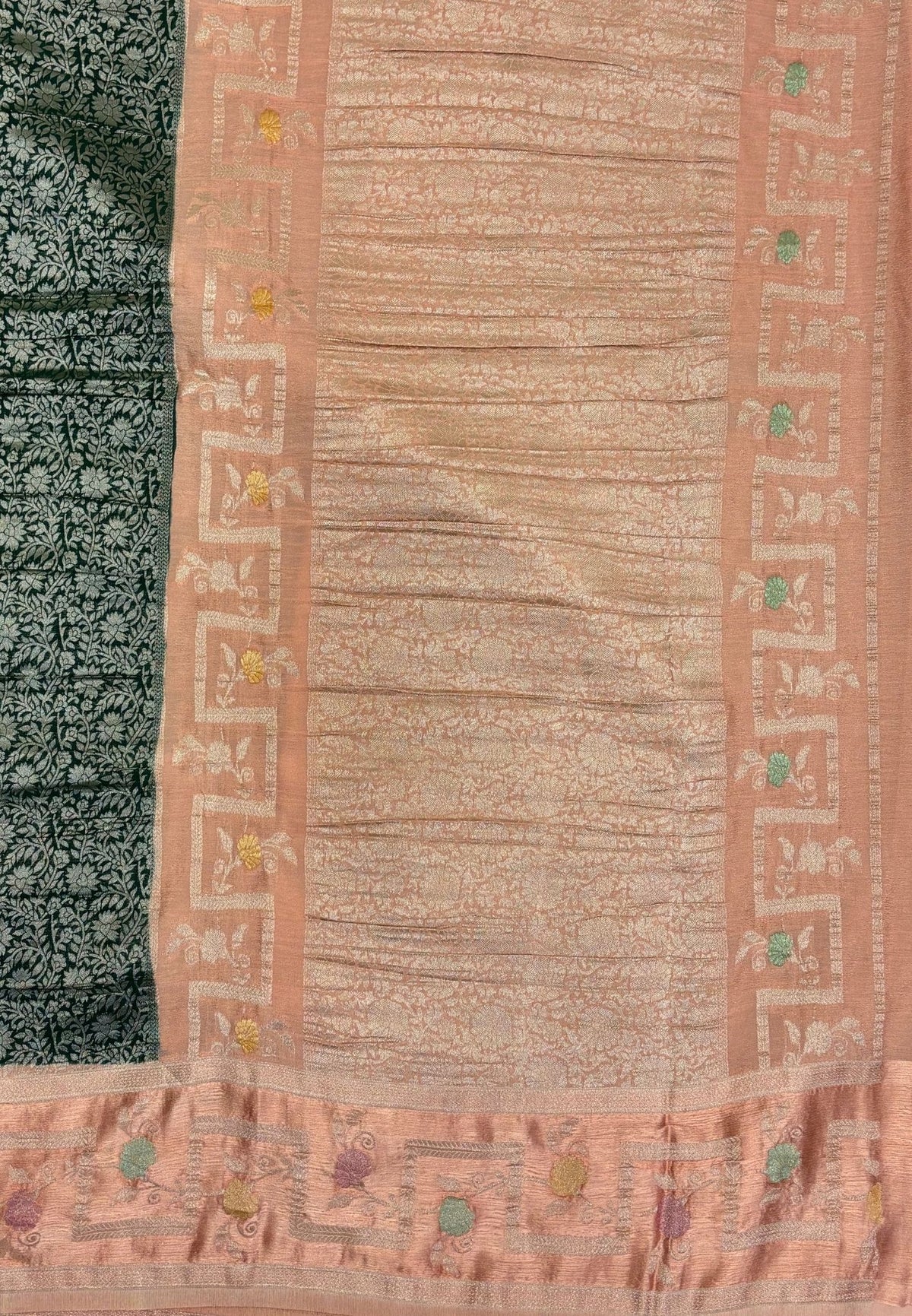 Banarasi Brocade Silk Saree-Green with Contrast Border
