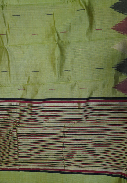 Semi Tussar Saree – Contemporary Temple Border Design – Green