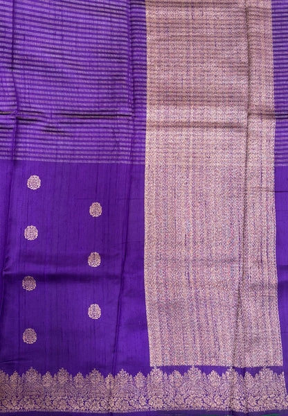 Pure Handloom Tussar Saree-Purple in Intricate Floral Zari Border