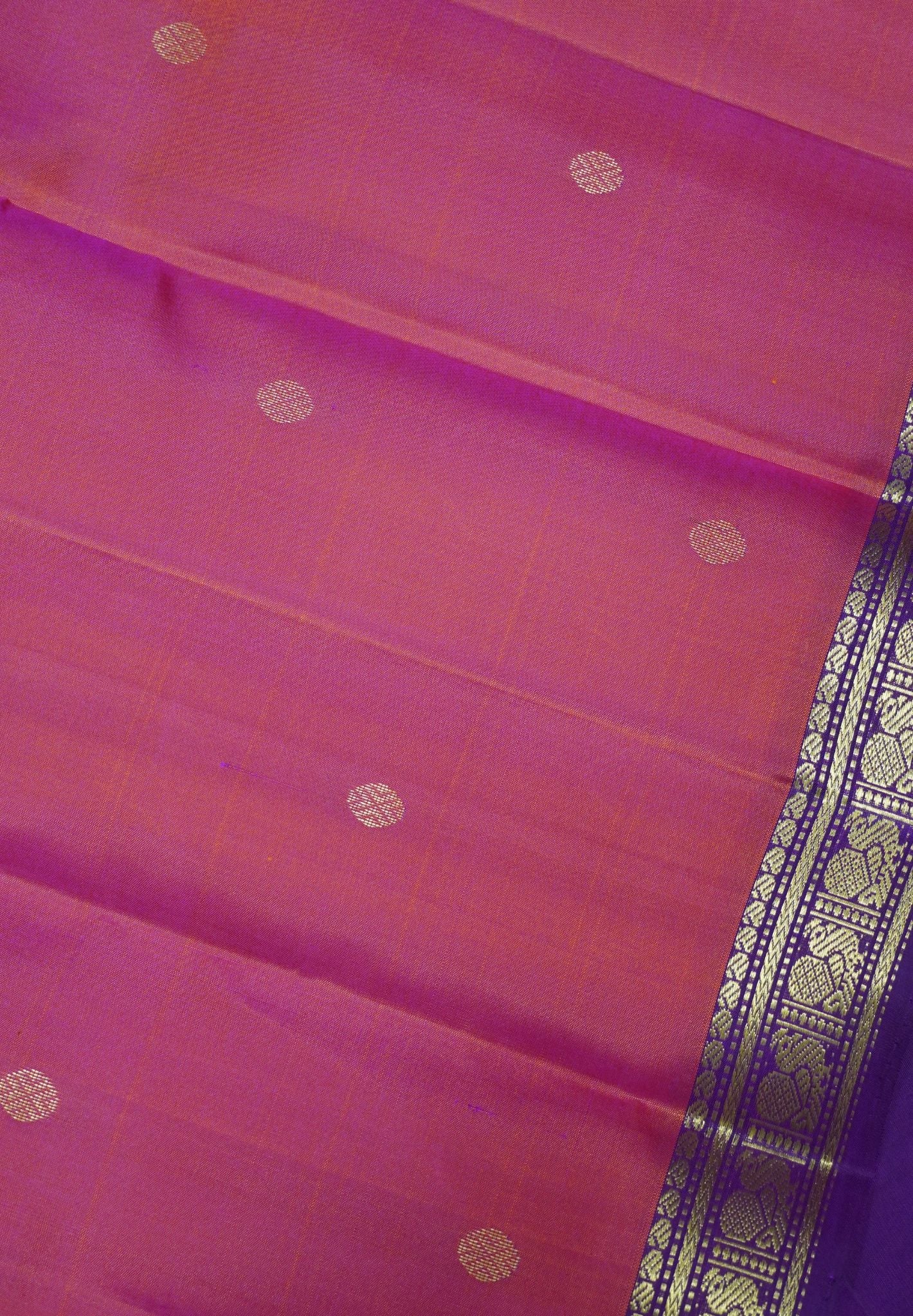 Pure Kanchipuram Silk Saree - Pinkish Orange with Small Border
