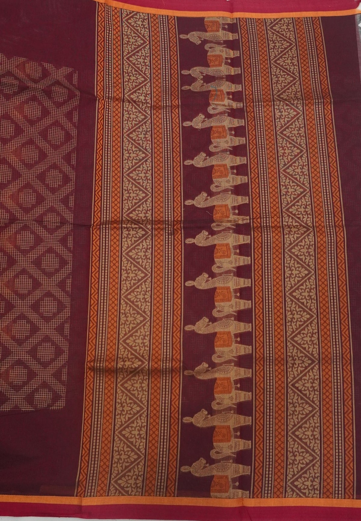 Cotton Saree-Maroon in Thread Work