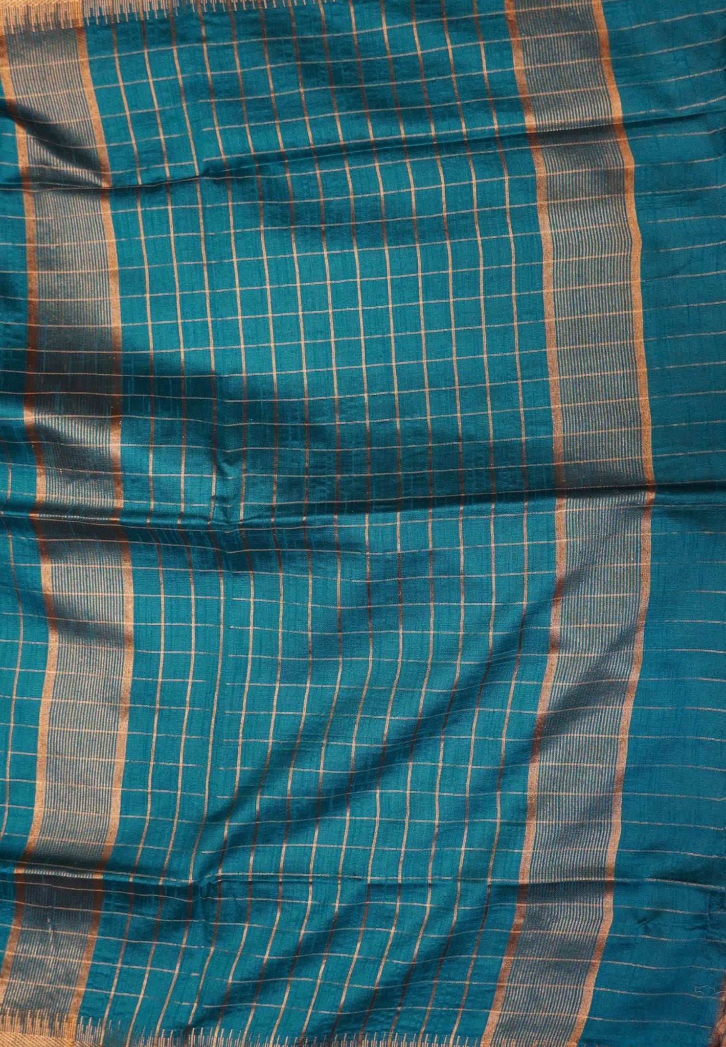 Semi Raw Silk Saree-Ramar Blue in Checked Zari