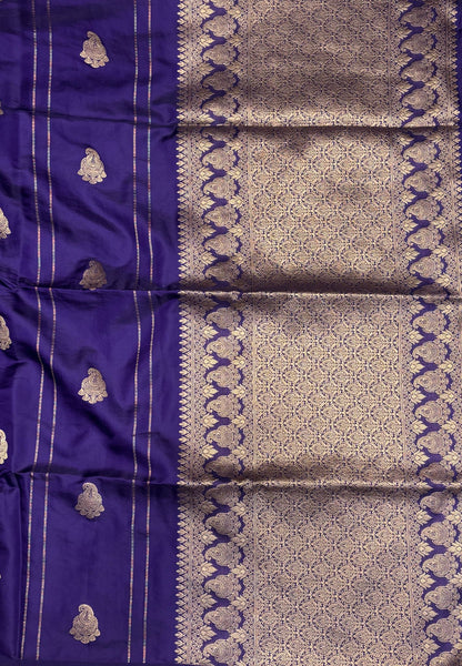 Gaji Silk Saree-Violet in Paisley Jhumka Zari Border