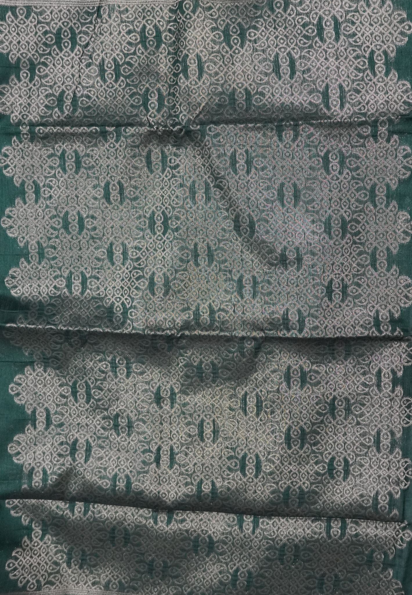 Semi Raw Silk Saree - Green in Kolam Pattern