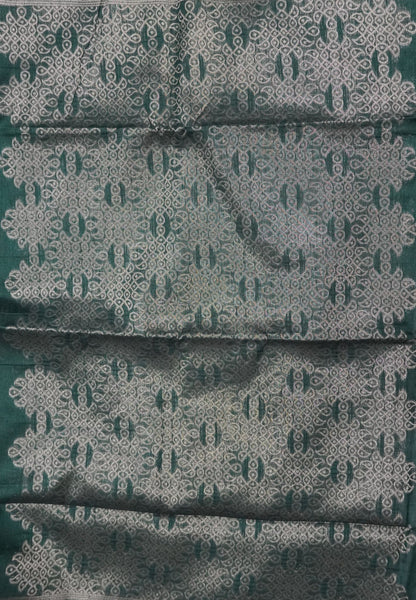 Semi Raw Silk Saree - Green in Kolam Pattern