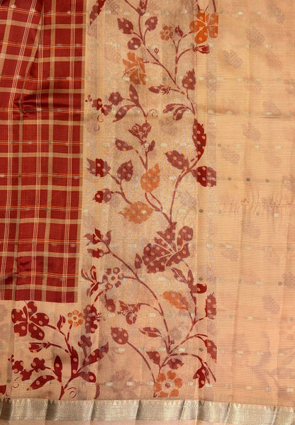Soft Tussar Saree-Rust Orange In Floral Vine Border