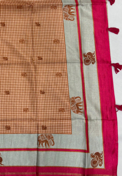 Semi Tussar Saree-Brown with Podi Kattam