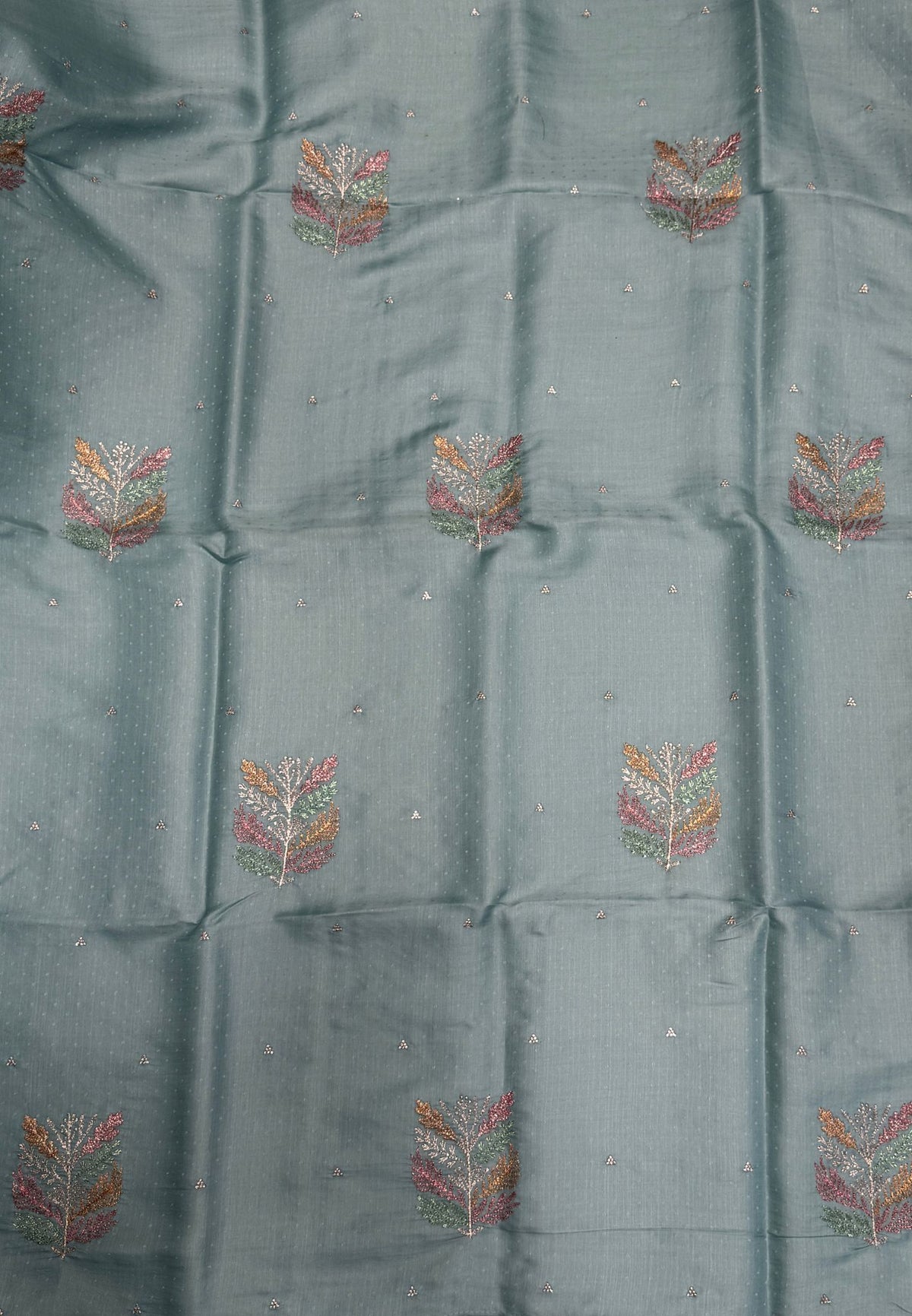 Blueberry Silk Saree-Water Blue in Leaf Butta Embroidery Border