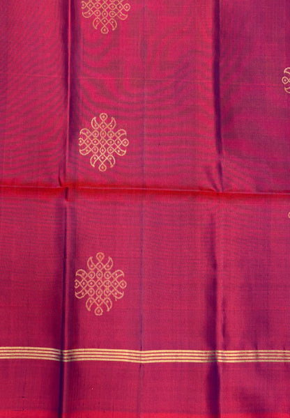 Pure Kanchipuram Silk Saree-Redish Purple With Kolam Zari Border