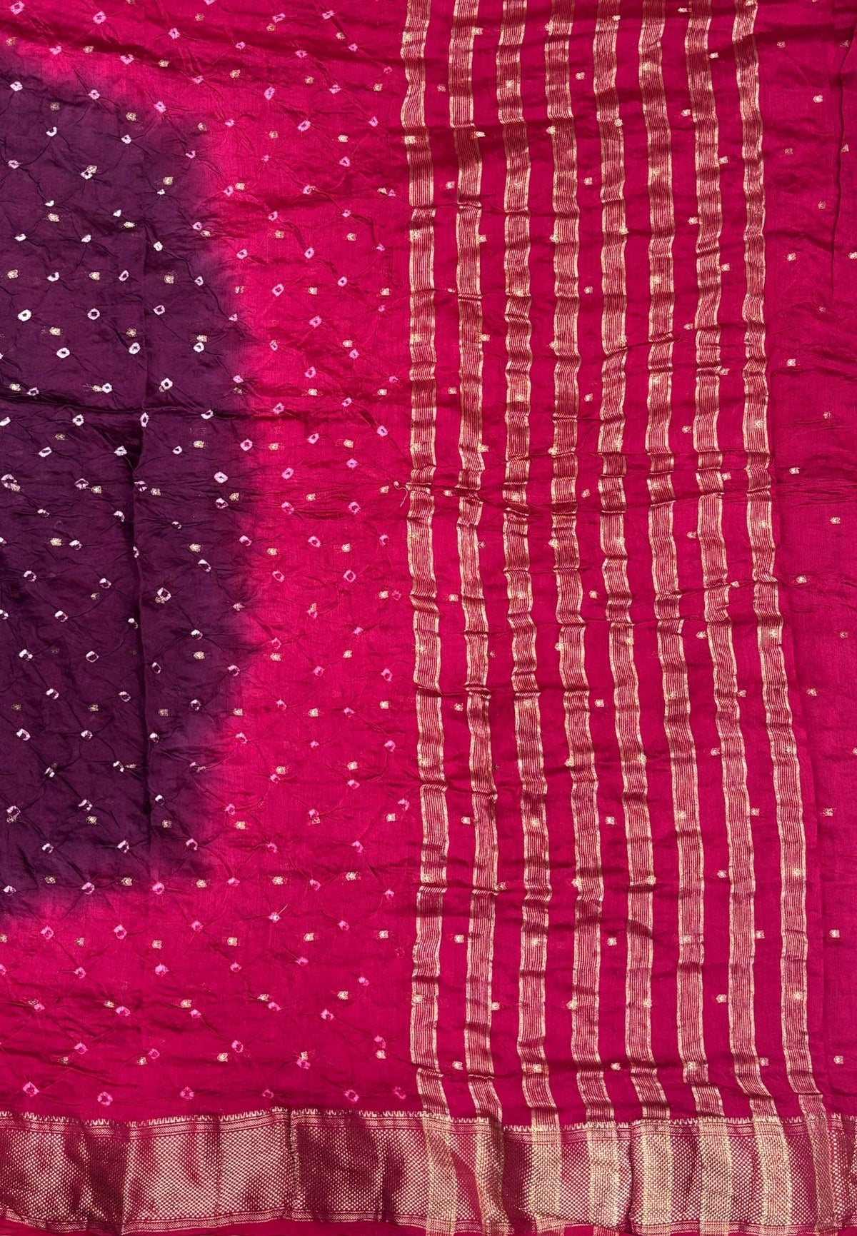 Banarasi Bandeji Saree-Wine in Horizontal Stripe Zari with Contrast Border
