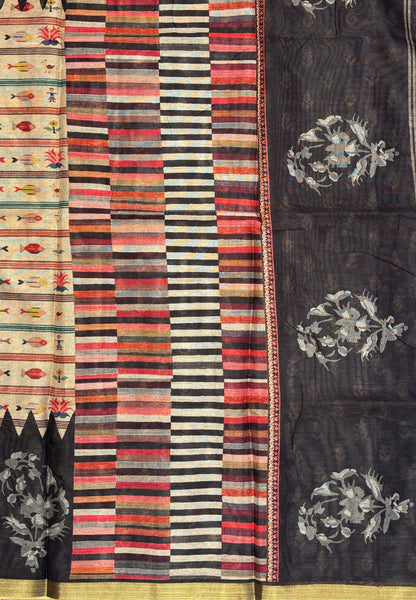 Kota Saree-Beige With Multicolour Striped Border