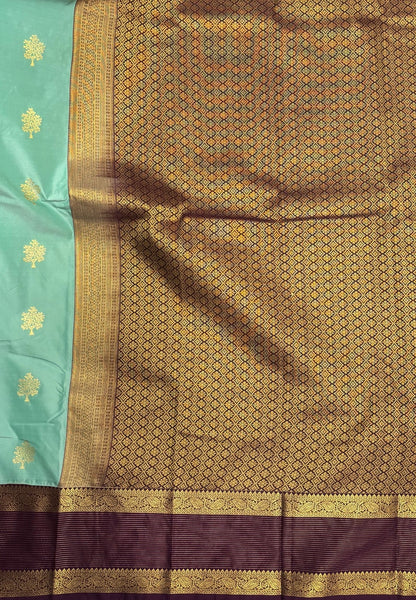 Budget Kanchipuram Saree-Sea Blue with Contrast Border