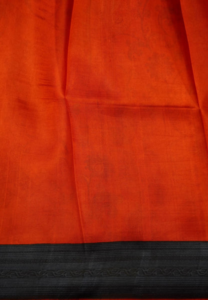 Pure Tussar Saree-Red with Contrast Border