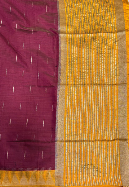 Semi Tussar Saree-Wine in Tower Pattern Border