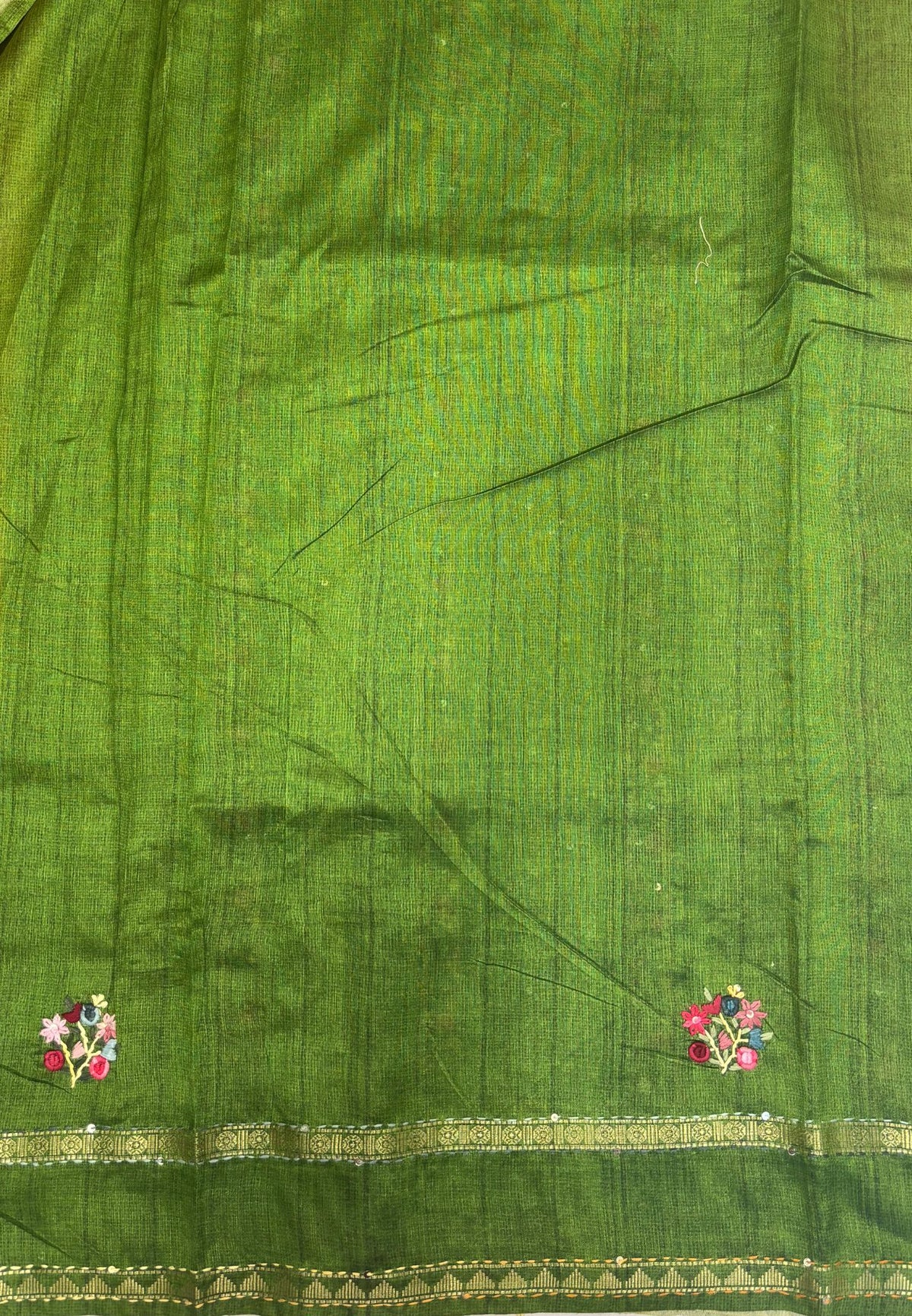 Jute Tussar Saree-Mango Yellow with Embriodery Floral Motif
