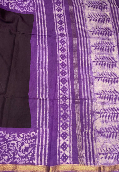 Pure Maheshwari Silk Cotton Saree-Dark Brown