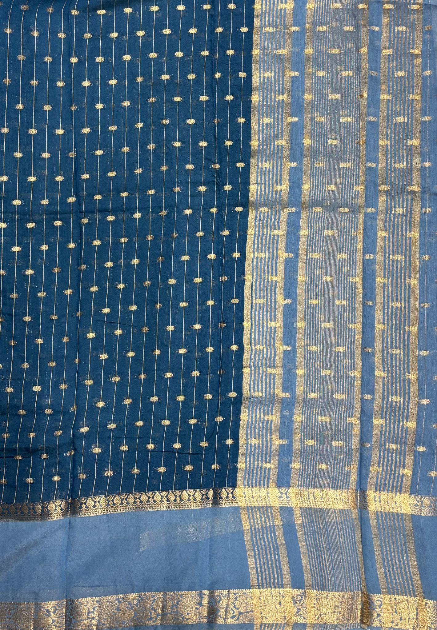 Banarasi Tussar Saree-Peacock Blue in Retpet Zari Border