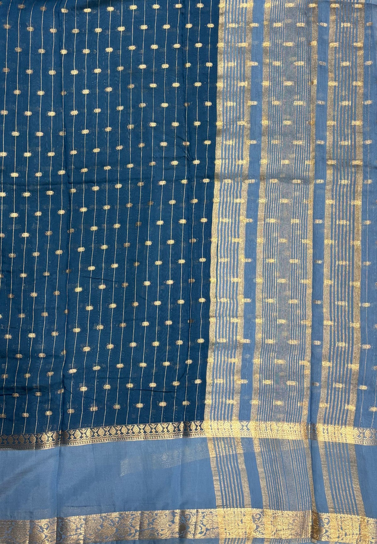Banarasi Tussar Saree-Peacock Blue in Retpet Zari Border