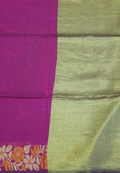 Handloom Cotton Saree-Magenta Marigold Floral Jamdhani Border