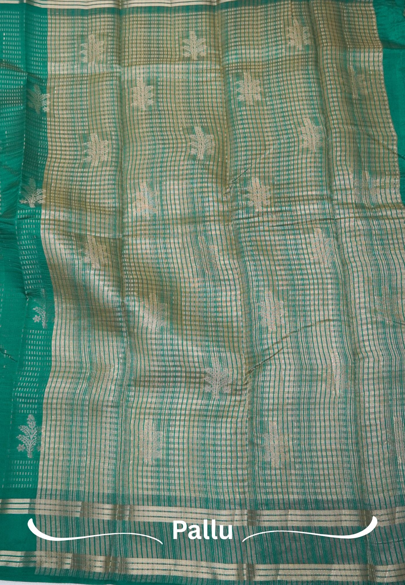 Semi Tussar Saree-Green in RainDrop Zari with Retapet Border