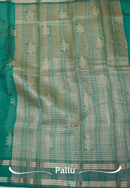 Semi Tussar Saree-Green in RainDrop Zari with Retapet Border