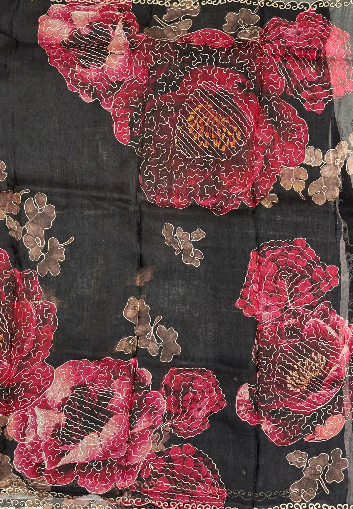 Pure Organza Saree-Black In Double Scroll Lace Border