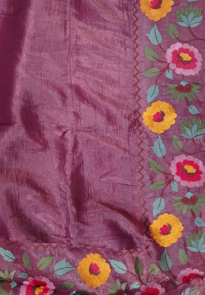 Organza Saree-Mauve with Floral Border
