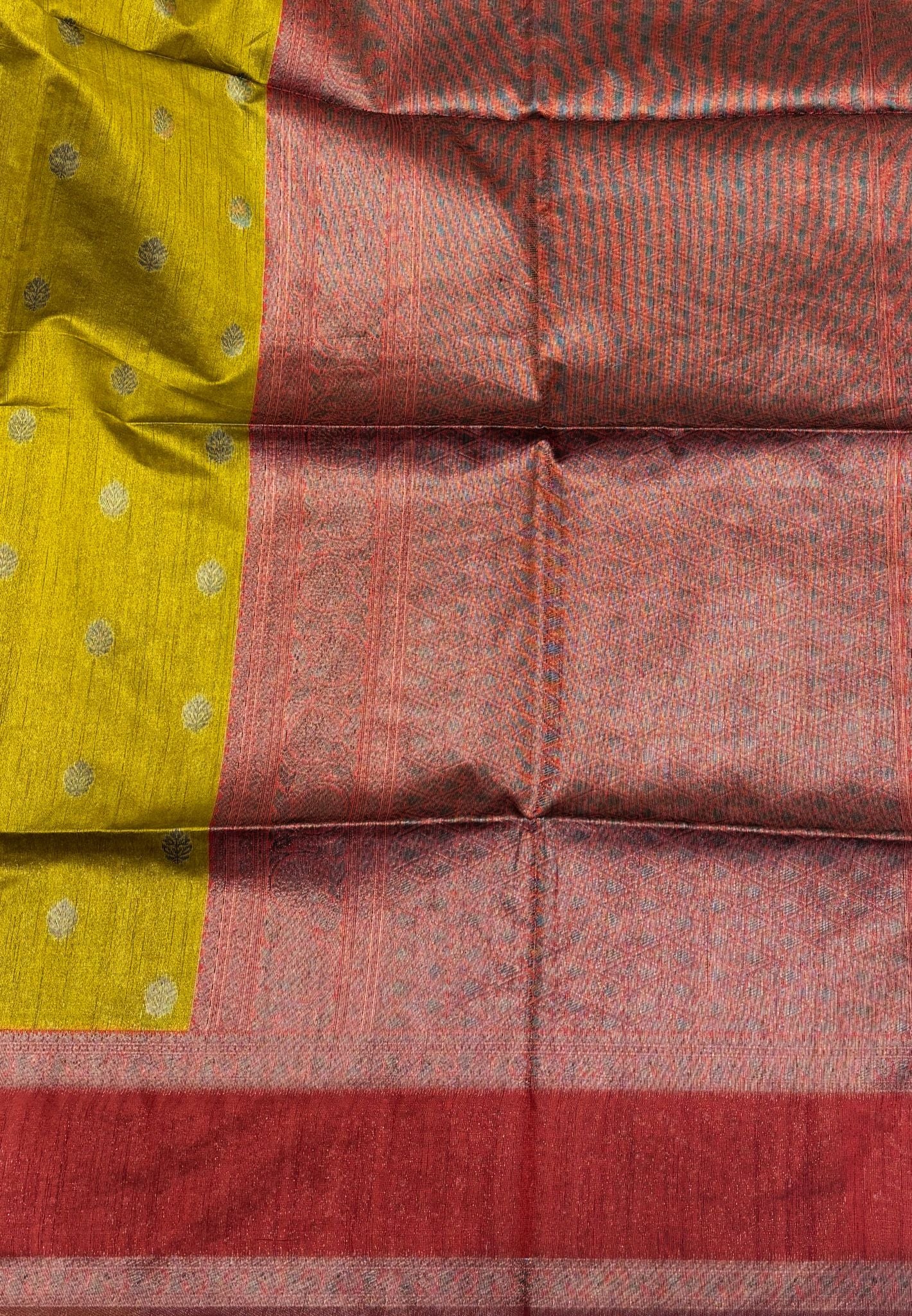 Semi Raw Silk Saree-Mustard with Contrast Retapet Border