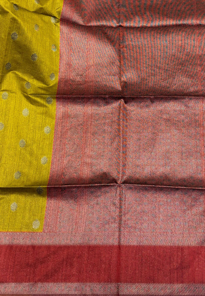 Semi Raw Silk Saree-Mustard with Contrast Retapet Border
