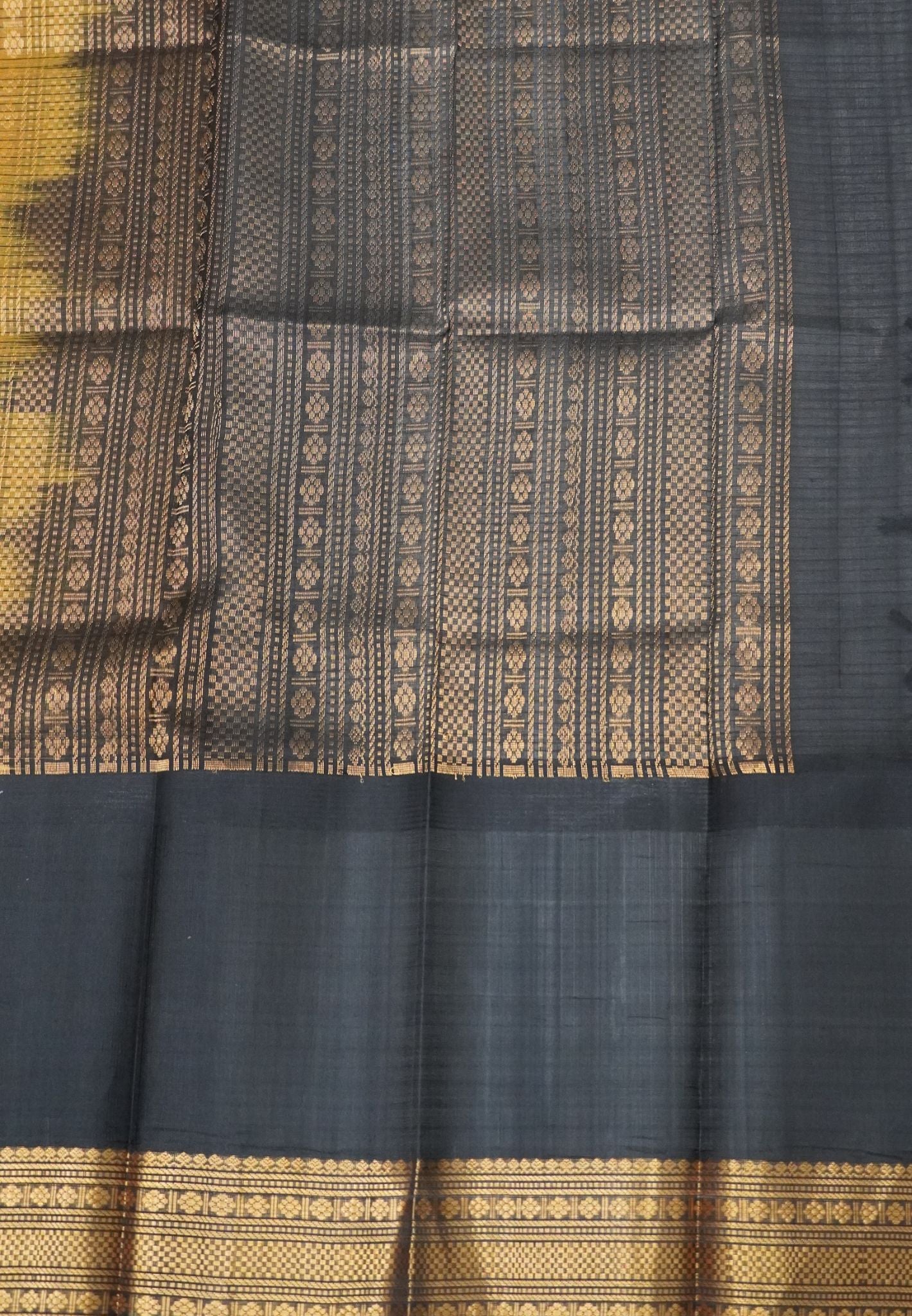 Pure Silk Cotton Saree –Yellow With Regal Mango Motif Border