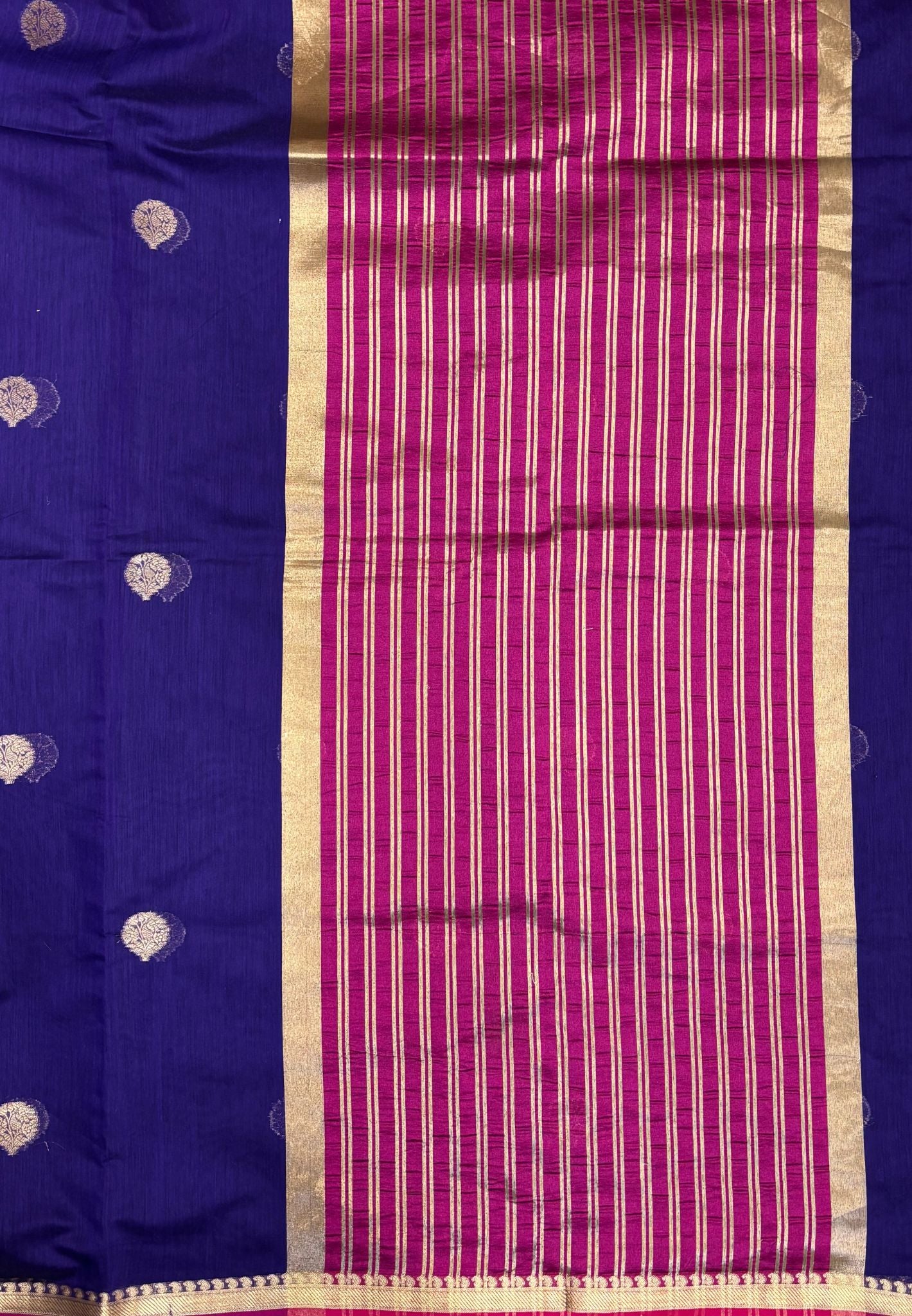 Semi Maheswari Saree-Violet In Golden Stripe Border