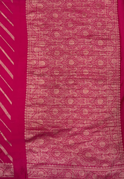 Chinon Silk Saree-Rani Pink with Antique Floral Border