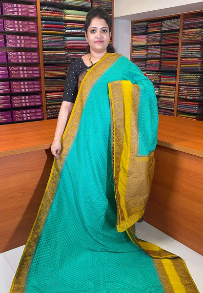 Banarasi Georgette Saree-Teal Green with Contrast Retapet Border
