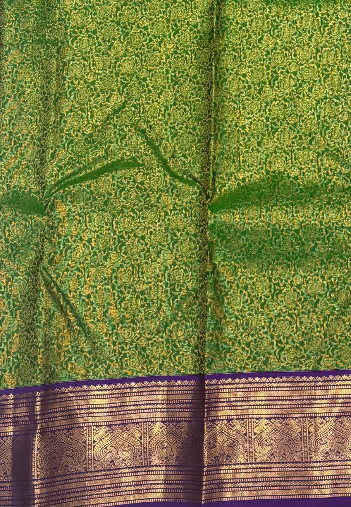 Pure Kanchipuram Silk Saree-Green with Contrast Border