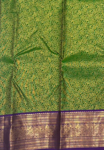 Pure Kanchipuram Silk Saree-Green with Contrast Border